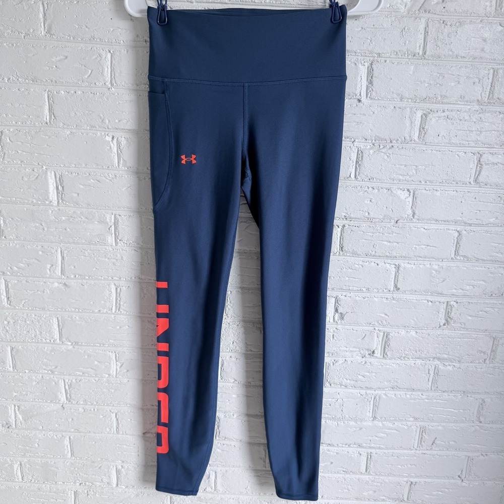 Under Armour Women's UA Heat Gear Blue Orange Leggings Compression Size Small